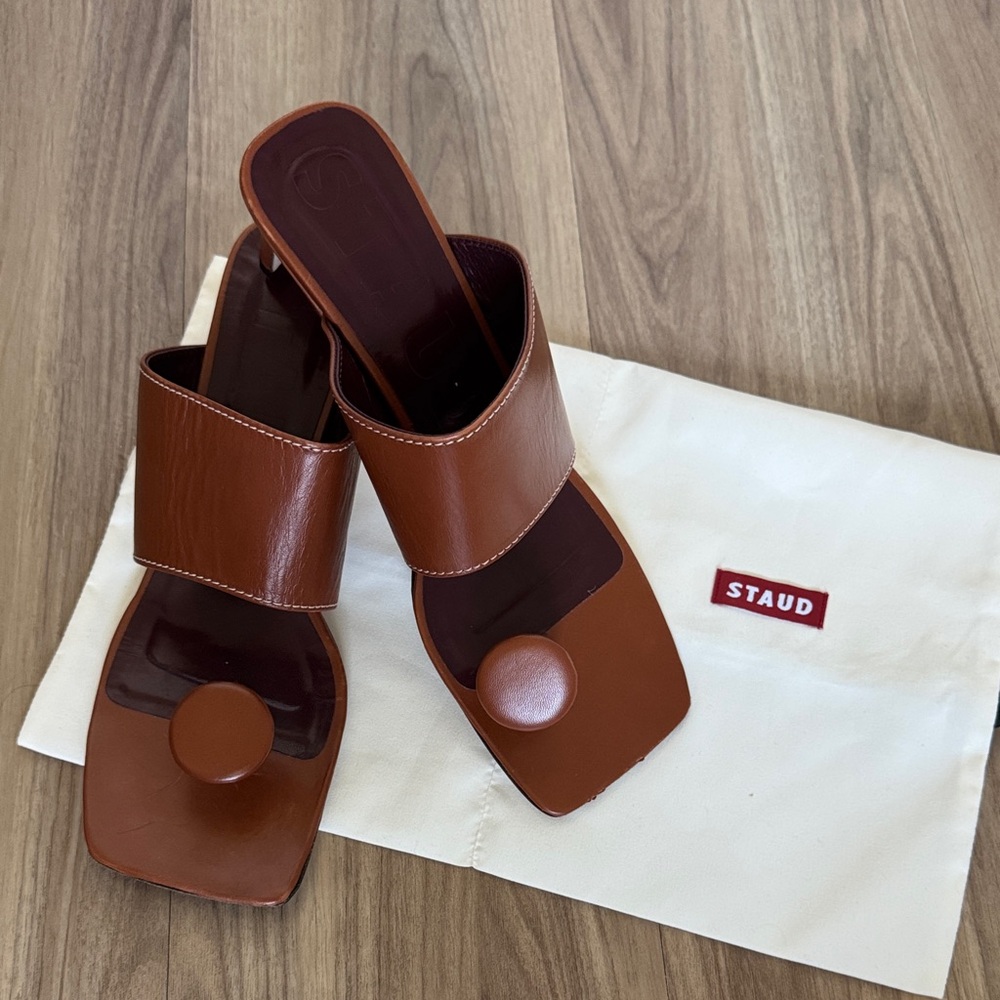 STAUD Tan Leather Mules